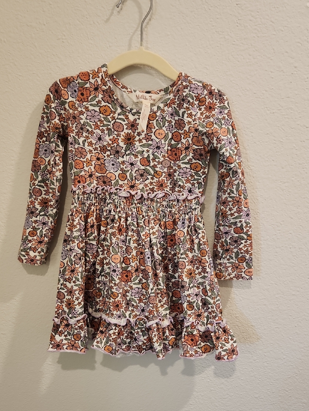 Matilda Jane Floral Long-Sleeve Dress in Rust, Lavender & Cream